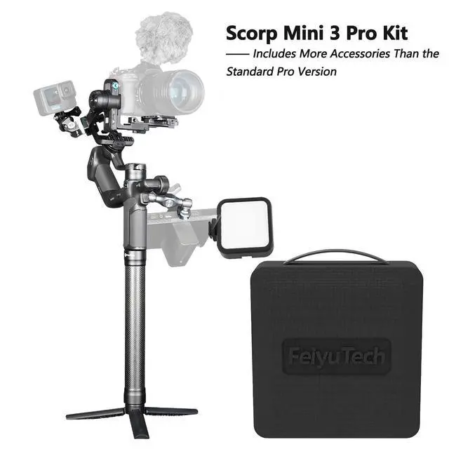 Alt view image 6 of 6 - Feiyu SCORP Mini 3 Pro Kit, Gimbal Stabilizer for Camera,iPhone,Action Cam | Built-in AI Tracking, 4.4lb Payload, Detachable Screen Handle, w/Case, Light, Vertical Shoot, For Canon/Sony/Nikon Camera