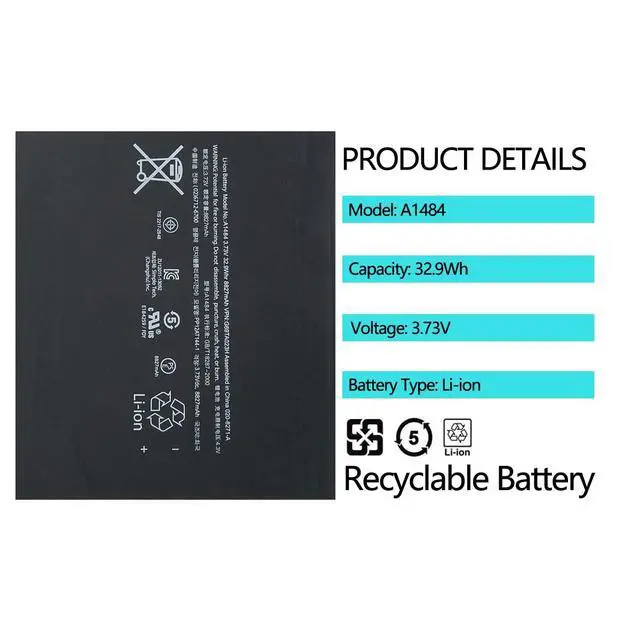 Alt view image 3 of 5 - A1484 A1474 Battery Compatible with iPad Air 1 iPad 5th 7th 8th 9th 5 7 8 9 A1474 A1475 A1476 A1822 A1823 A1893 A1954 A2197 A2198 A2200 A2270 A2428 A2429 A2430 with Installation Tools