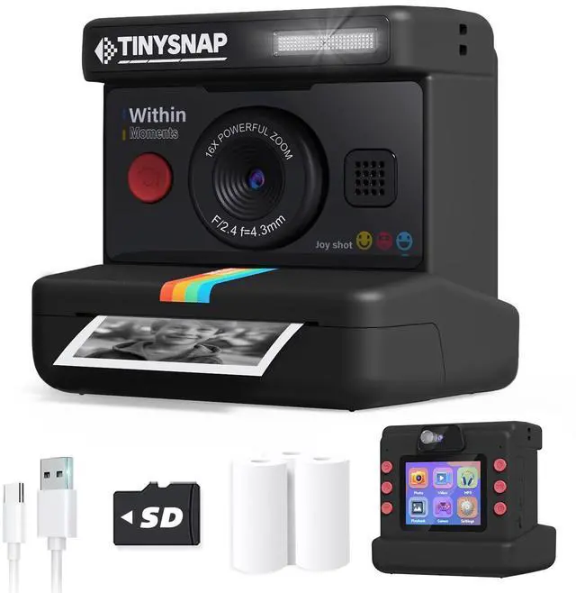 Main image of Instant Print Camera for Kids,Dual Len Kids Cameras with 2.4 Inch Screen, Christmas Birthday Gifts for Girls Age 3-12, Portable Toddler Toy for 3 4 5 6 7 8 9 10 Year Old Girls Boys (Black)