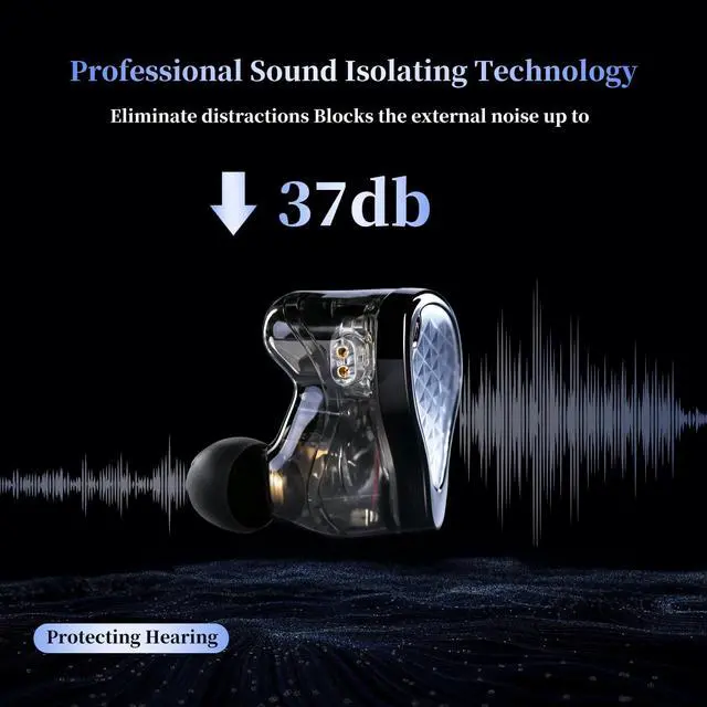 Alt view image 6 of 6 - ZAS Pro 7BA+1DD IEM - HiFi in-Ear Monitor for Musicians | Hybrid driver, 3.5mm wired, noise isolation, detachable cable, clear in all frequency, for stage/studio/audiophile