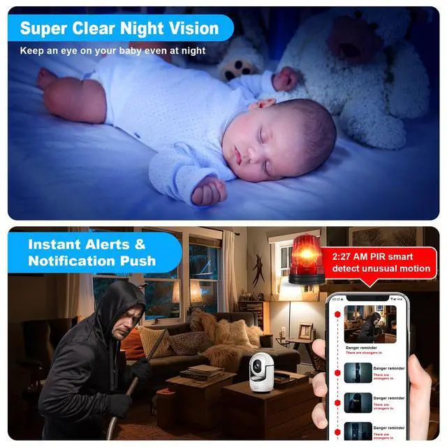 Alt view image 6 of 6 - 2K Indoor Camera, 5/2.4 GHz WiFi Pan/Tilt Security Camera with AI Motion Detection, One-Click Call for Baby Monitor, Wired Pet Camera with 2-Way Audio, 24/7, Siren Alarm, TF/Cloud Storage