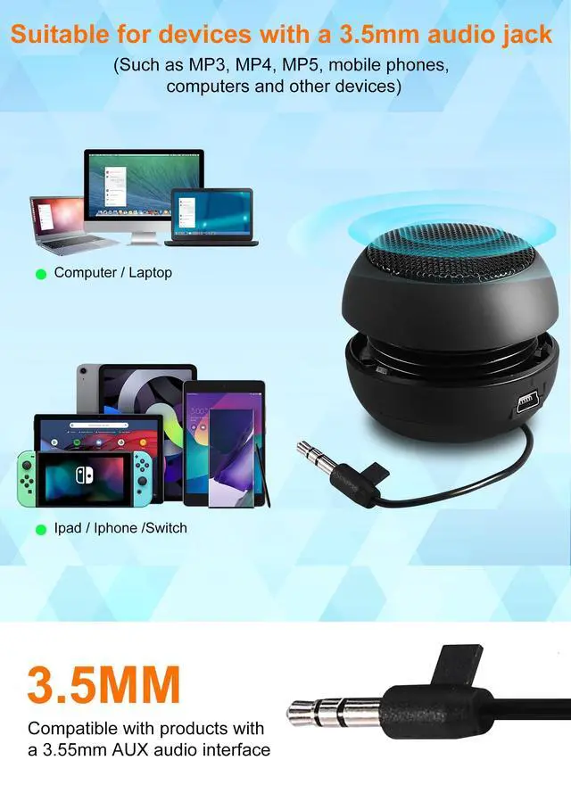 Alt view image 2 of 6 - Portable Mini Speaker USB Wired Small Speakers with 3.5mm Aux Input Jack, Travel Speakers for Laptop Computer MP3 Player Speaker for Mobile Phone, MP3, PC | Travel External, For Laptop Computer MP3 Pl
