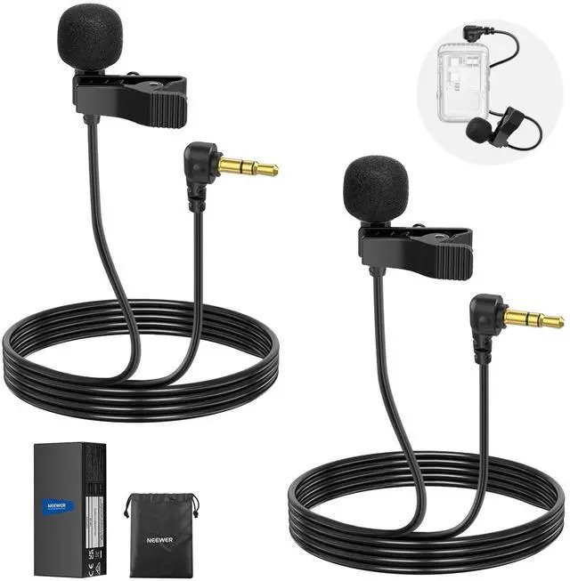 Main image of Mini Lavalier Microphone (2 Pack), 6.6ft/2m Clip On Wired Condenser Lapel Mic with 3.5mm TRS Plug, Compatible with DJI Mic 2, Rode Wireless Go II, CM28 CM31 Camera, LM5 | Wired, Condenser, 3.5mm TRS P