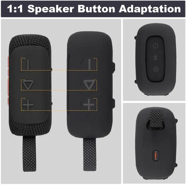 Alt view image 3 of 6 - for JBL Go 5 Waterproof Bluetooth Speaker Silicone Cover, Black | Snug Fit, Portable Carabiner Clip, Shock Absorption, Drop Protection, Travel Lightweight Design, Protective Skin Case