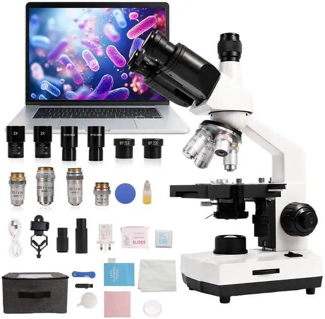 Main image of SW320T Trinocular Microscope w/ 2MP Camera, Carrying Case,Pro Bundle | Metal Build for Adults Students.Real-time PC imaging with Slides,Phone Adapter & Microscope Kit.Precision Stage Control