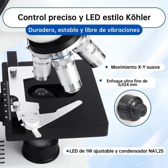 Alt view image 5 of 6 - SW320T Trinocular Microscope w/ 2MP Camera, Carrying Case,Pro Bundle | Metal Build for Adults Students.Real-time PC imaging with Slides,Phone Adapter & Microscope Kit.Precision Stage Control