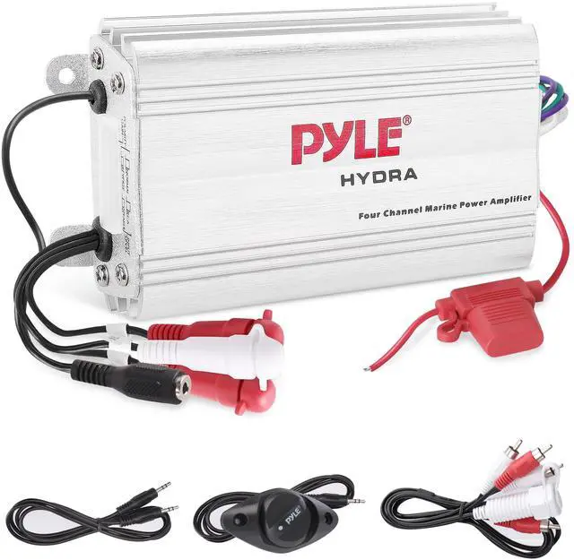 Main image of 400W 4-Channel Hydra Marine Micro Amplifier - Waterproof - RCA Input - 3.5mm Jack - MP3 - Soft Turn On/Off - Volume Gain Level Remote Control - Power Protection - PLMRMP3A