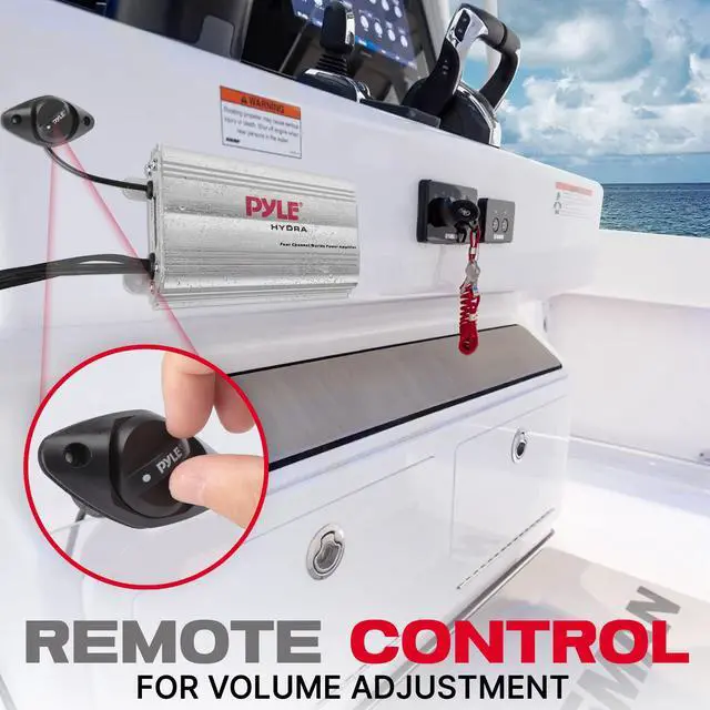 Alt view image 4 of 6 - 400W 4-Channel Hydra Marine Micro Amplifier - Waterproof - RCA Input - 3.5mm Jack - MP3 - Soft Turn On/Off - Volume Gain Level Remote Control - Power Protection - PLMRMP3A