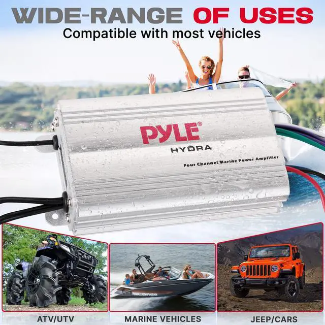 Alt view image 5 of 6 - 400W 4-Channel Hydra Marine Micro Amplifier - Waterproof - RCA Input - 3.5mm Jack - MP3 - Soft Turn On/Off - Volume Gain Level Remote Control - Power Protection - PLMRMP3A