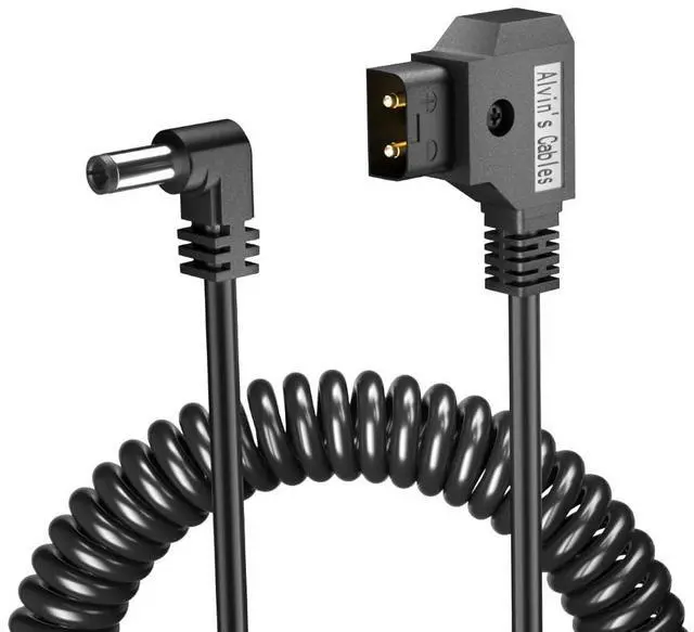 Main image of D-tap to DC Power Cable 12V 5.5mm×2.1mm DC Coiled Cable for Canon C70, Atomos Shogun, Blackmagic Video Assist, SmallHD Indie 7, Right Angle DC