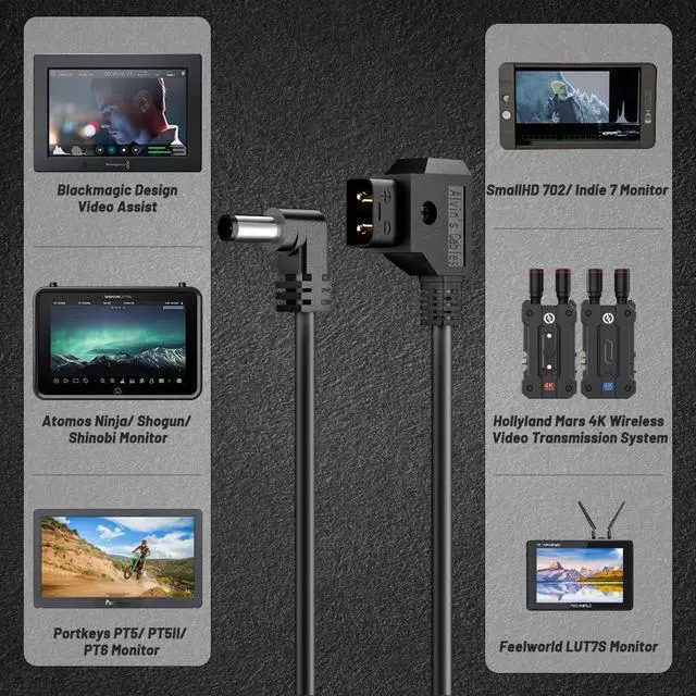 Alt view image 4 of 6 - D-tap to DC Power Cable 12V 5.5mm×2.1mm DC Coiled Cable for Canon C70, Atomos Shogun, Blackmagic Video Assist, SmallHD Indie 7, Right Angle DC