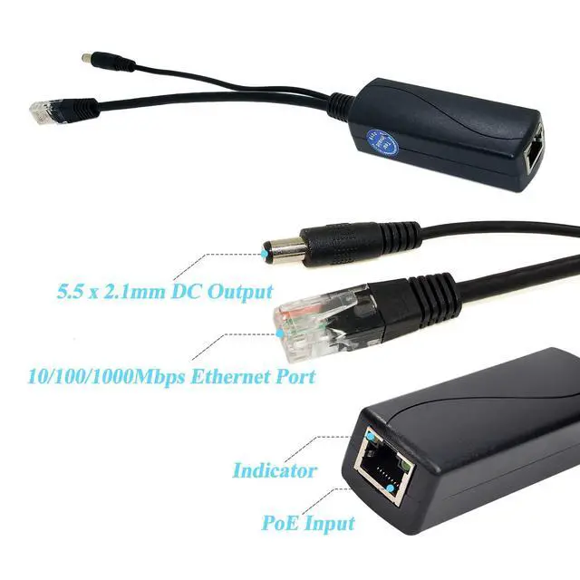 Alt view image 2 of 6 - Gigabit PoE Splitter 12V 2A Output with IEEE 802.3af/at Standard Compliant 10,100,1000Mbps Power Over Ethernet Splitter Adapter for Security Camera CCTV Surveillance 5.5x2.1mm DC Plug Cable(PS5712TG)
