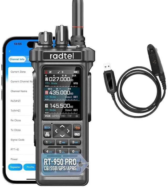 Main image of RT-950 PRO Ham Radio TX GPS/APRS, 10W Walkie Talkie Long Range Handheld Two Way Radio, AM/FM/CB/SW/MW/LW RX, Bluetooth APP Programming, NOAA, Spectrum Analyzer (with Programming Cable)
