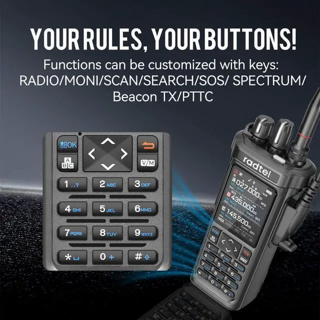 Alt view image 5 of 6 - RT-950 PRO Ham Radio TX GPS/APRS, 10W Walkie Talkie Long Range Handheld Two Way Radio, AM/FM/CB/SW/MW/LW RX, Bluetooth APP Programming, NOAA, Spectrum Analyzer (with Programming Cable)