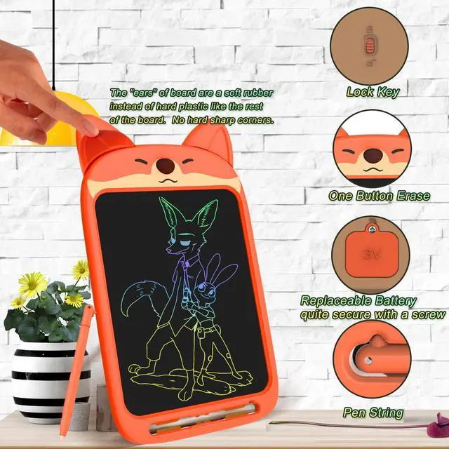Alt view image 4 of 6 - Fox LCD Writing Tablet for Kids, Coloring Drawing Pad, 10 Inch | Erasable Graphic Doodle Board, Educational Toy for Boy Girl Ages 3-8, Airplane Travel Road Trip Toy, Christmas Birthday Gift