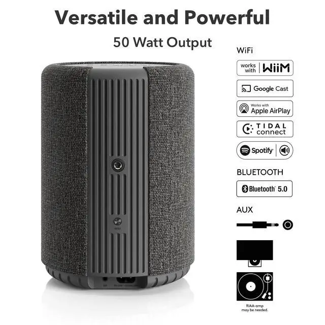 Alt view image 2 of 6 - A10 MKII Wireless Multiroom Speaker, WiiM Edition | High Fidelity, Bluetooth, WiFi | Compatible with AirPlay 2, Google Cast, Siri, WiiM Home App, Stream Spotify, Tidal & More, Dark Gray