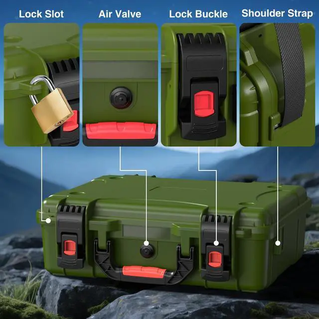 Alt view image 3 of 6 - Starlink Mini Case, Waterproof Green Starlink Mini Hard Case with Portable Strap, Precision Cut Foam for Starlink Accessories, Starlink Bag for Travel Outdoor Camping Hiking