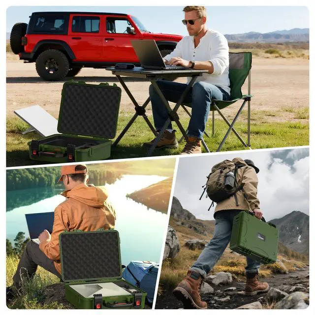 Alt view image 6 of 6 - Starlink Mini Case, Waterproof Green Starlink Mini Hard Case with Portable Strap, Precision Cut Foam for Starlink Accessories, Starlink Bag for Travel Outdoor Camping Hiking