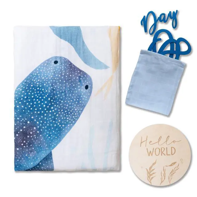 Alt view image 4 of 6 - Ocean Baby Milestone Blanket Monthly Baby Milestone Photo Prop for Boy, Under The Sea Growth Tracker Blanket with Hello World Sign and Registry Must-Have