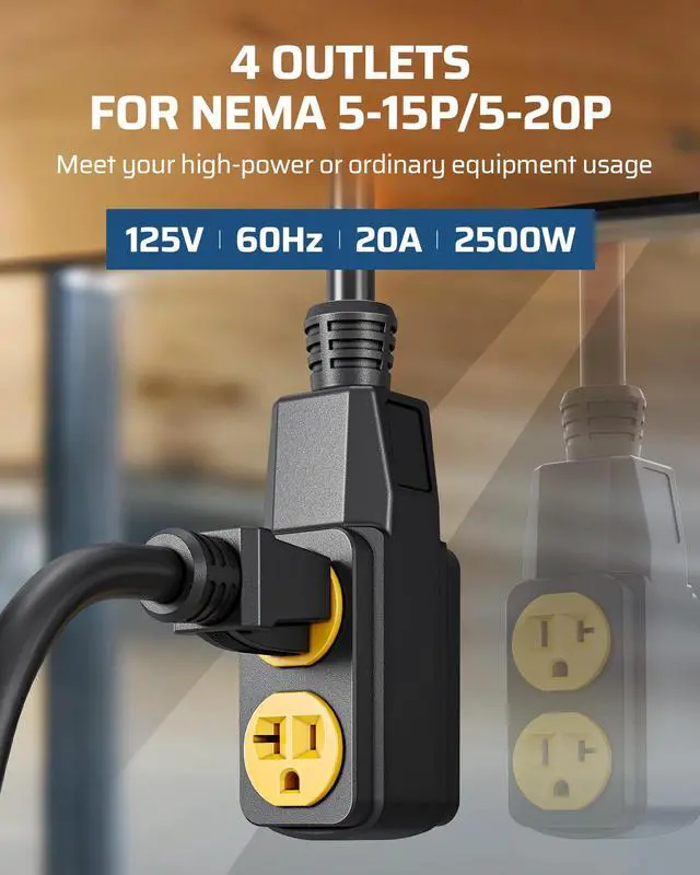 Alt view image 5 of 6 - 10 Gauge Retractable Extension Cord Reel, 40FT, ETL Listed | 10AWG/3C SJTW Heavy Duty Power Cord, 4 Grounded Outlets, 20 Amp Circuit Breaker, 180° Swivel Bracket for Ceiling/Wall Mount