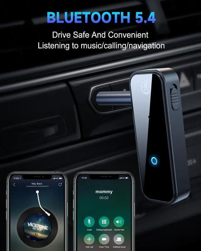 Alt view image 6 of 6 - Auxiliary Aux Bluetooth 5.4 Adapter for Car, 2 in 1 Bluetooth Receiver Transmitter, 3.5mm Jack Wireless Audio Adapter Dongle for TV Headphone PC Speaker Amplifier Home Stereo System, with Microphone