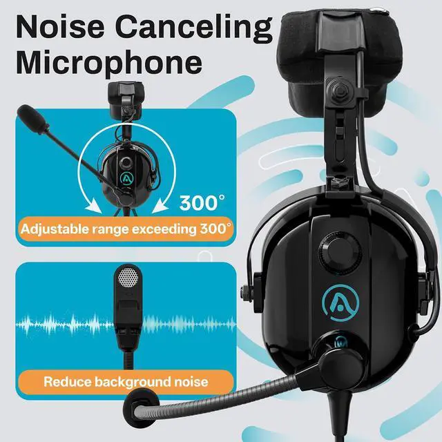 Alt view image 2 of 6 - Pilot Headset with Passive Noise Reduction, PNR General Aviation Headset with Comfortable Earpads and Noise Canceling Microphone, for Pilot, Flight School Student, Instructor