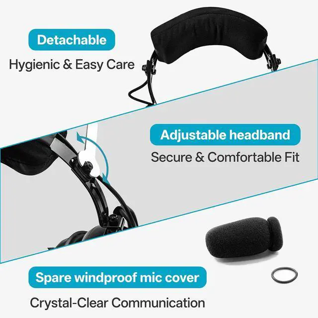 Alt view image 3 of 6 - Pilot Headset with Passive Noise Reduction, PNR General Aviation Headset with Comfortable Earpads and Noise Canceling Microphone, for Pilot, Flight School Student, Instructor