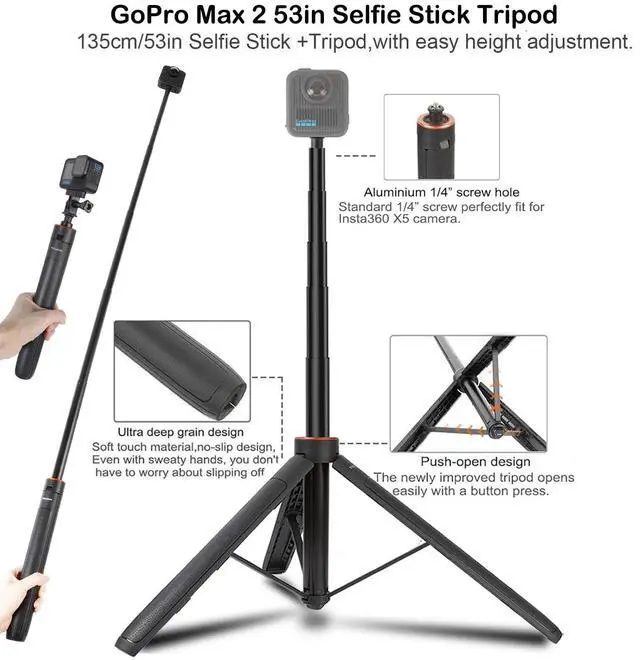 Alt view image 2 of 6 - Accessories Kit for Gopro Max2,Included Carrying Case with Belt,135cm Selfie Stick Tripod,Handlebar Mount,Magnetic Mount,4 Pcs Body Strap Mount,Silicone case,Adhesive Sticker and Others