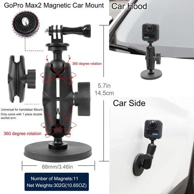 Alt view image 4 of 6 - Accessories Kit for Gopro Max2,Included Carrying Case with Belt,135cm Selfie Stick Tripod,Handlebar Mount,Magnetic Mount,4 Pcs Body Strap Mount,Silicone case,Adhesive Sticker and Others