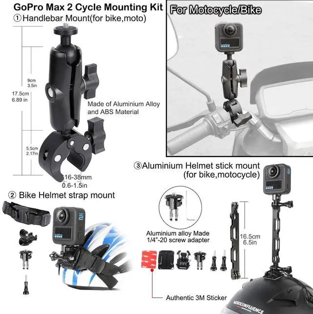 Alt view image 5 of 6 - Accessories Kit for Gopro Max2,Included Carrying Case with Belt,135cm Selfie Stick Tripod,Handlebar Mount,Magnetic Mount,4 Pcs Body Strap Mount,Silicone case,Adhesive Sticker and Others