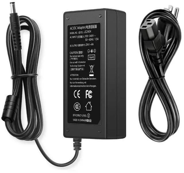 Main image of 24V DC Power Supply 4A Universal AC Adapter, 100-240 50/60Hz Adapter to 24 Volts 4Amp Transformer, DC 24V Power Cord, 5.5mm x 2.5mm Plug