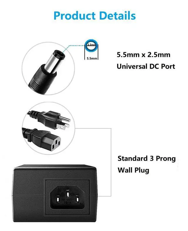 Alt view image 3 of 5 - 24V DC Power Supply 4A Universal AC Adapter, 100-240 50/60Hz Adapter to 24 Volts 4Amp Transformer, DC 24V Power Cord, 5.5mm x 2.5mm Plug