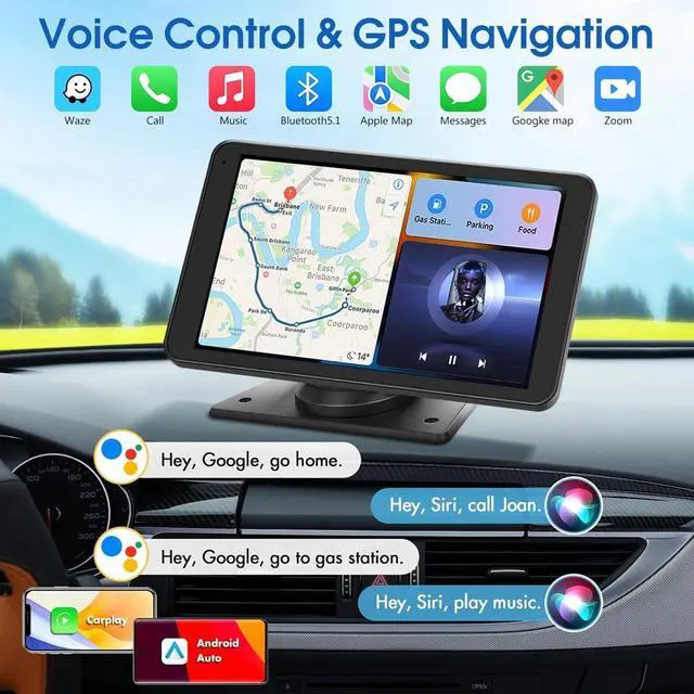 Alt view image 2 of 6 - 2026 Enhanced Carplay Screen for Car - 7" HD Portable Carplay & Android Auto with Bluetooth, HD Backup Camera, GPS Navigation, Siri, FM Radio, AUX, and Mirror Link Compatible with All Vehicles