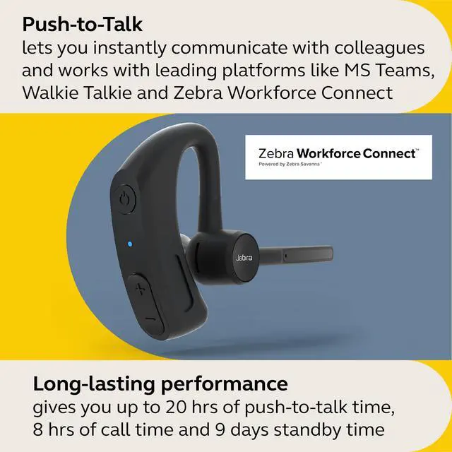 Alt view image 3 of 6 - Perform 45 Push-to-Talk (PTT) Bluetooth Wireless Headset, Noise-Cancelling Microphone, Push-to-Talk Functionality, Face2Face Mode, and Discreet Design, IP54-Rated, Black