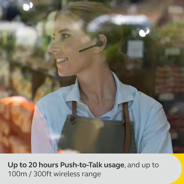 Alt view image 6 of 6 - Perform 45 Push-to-Talk (PTT) Bluetooth Wireless Headset, Noise-Cancelling Microphone, Push-to-Talk Functionality, Face2Face Mode, and Discreet Design, IP54-Rated, Black