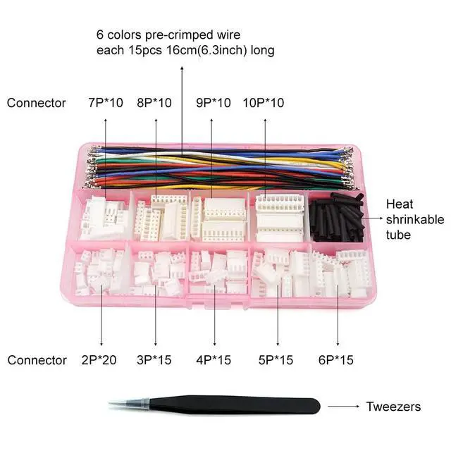 Alt view image 2 of 6 - XH 2.54mm Connector Kit with pre-Crimped Cable Wire 2/3/4/5/6/7/8/9/10 Pin Housing JST Adapter Cable Compatible with JST-XH Connector