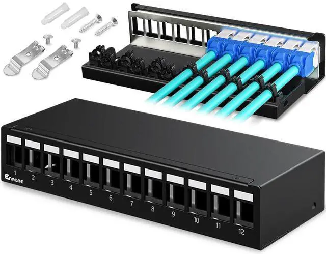 Main image of Patch Panel 12 Port Blank Keystone Patch Panel STP&UTP Compatible with LC/SC/ST/FC/USB/HDMI Keystone Jack for Desk Mount& Wall Mount