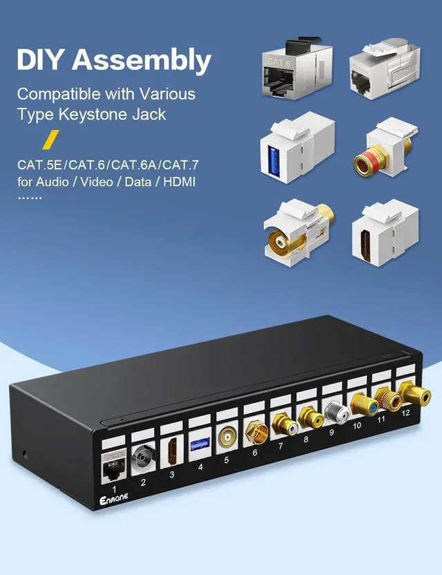 Alt view image 5 of 6 - Patch Panel 12 Port Blank Keystone Patch Panel STP&UTP Compatible with LC/SC/ST/FC/USB/HDMI Keystone Jack for Desk Mount& Wall Mount