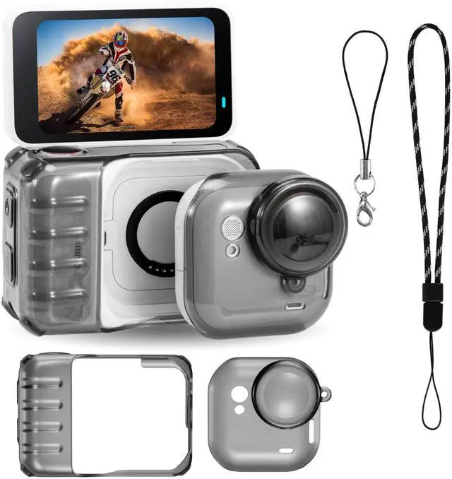 Main image of Protective Cover Carrying Case for Insta 360 Go Ultra Travel Accessories | Shockproof Anti-Scratch Washable TPU Transparent Cover Anti-Slip Dustproof Protection with Lens Cap & Lanyard Black