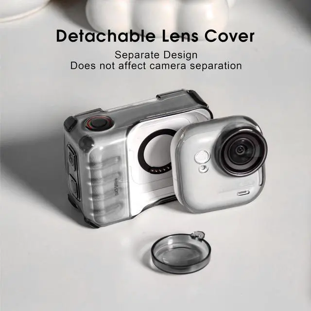 Alt view image 2 of 6 - Protective Cover Carrying Case for Insta 360 Go Ultra Travel Accessories | Shockproof Anti-Scratch Washable TPU Transparent Cover Anti-Slip Dustproof Protection with Lens Cap & Lanyard Black