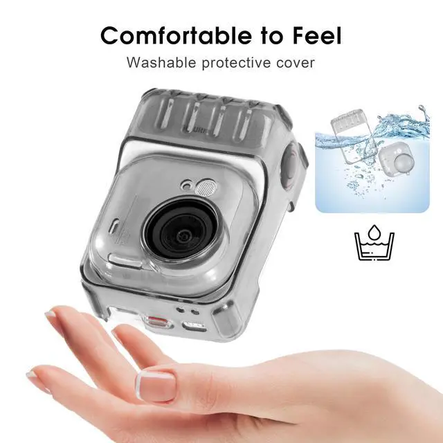 Alt view image 6 of 6 - Protective Cover Carrying Case for Insta 360 Go Ultra Travel Accessories | Shockproof Anti-Scratch Washable TPU Transparent Cover Anti-Slip Dustproof Protection with Lens Cap & Lanyard Black
