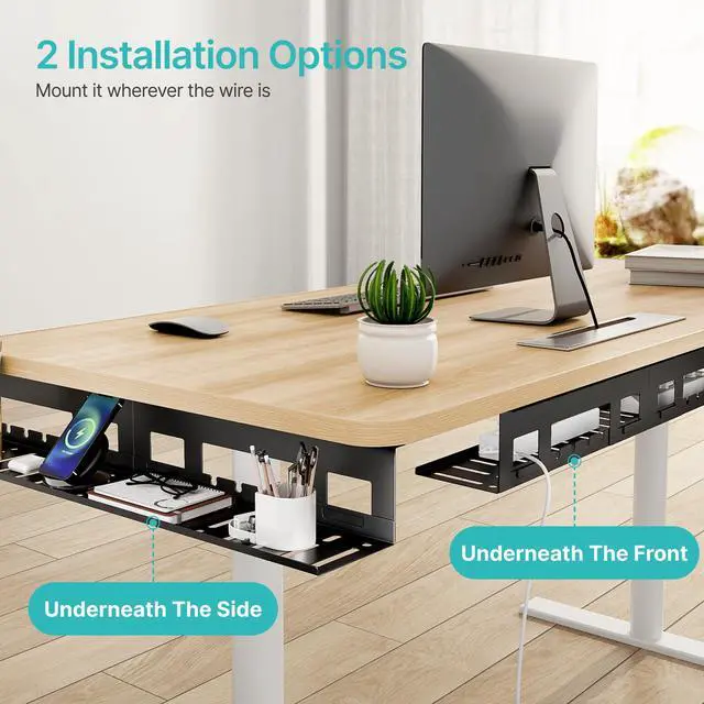 Alt view image 2 of 6 - Under Desk Cable Management Tray, 31.5'' Screw-Mount Steel Rack | Metal Cord Organizer for Power Strips, Chargers, Reversible Installation, Effortless Wire Management for Home Office, Black