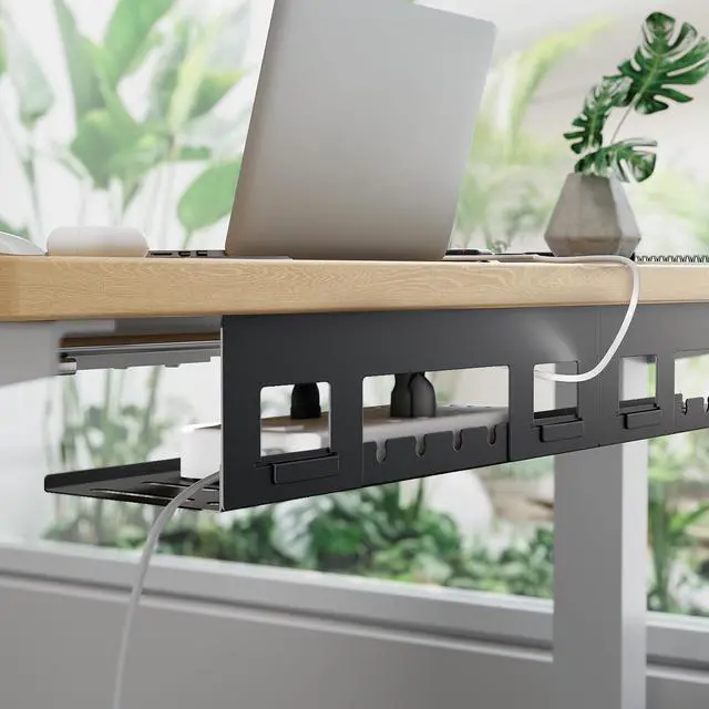 Alt view image 3 of 6 - Under Desk Cable Management Tray, 31.5'' Screw-Mount Steel Rack | Metal Cord Organizer for Power Strips, Chargers, Reversible Installation, Effortless Wire Management for Home Office, Black