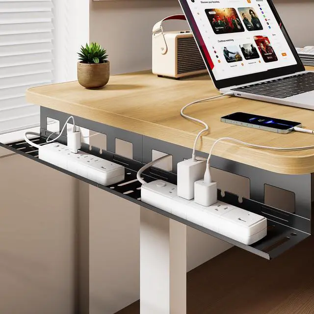 Alt view image 4 of 6 - Under Desk Cable Management Tray, 31.5'' Screw-Mount Steel Rack | Metal Cord Organizer for Power Strips, Chargers, Reversible Installation, Effortless Wire Management for Home Office, Black