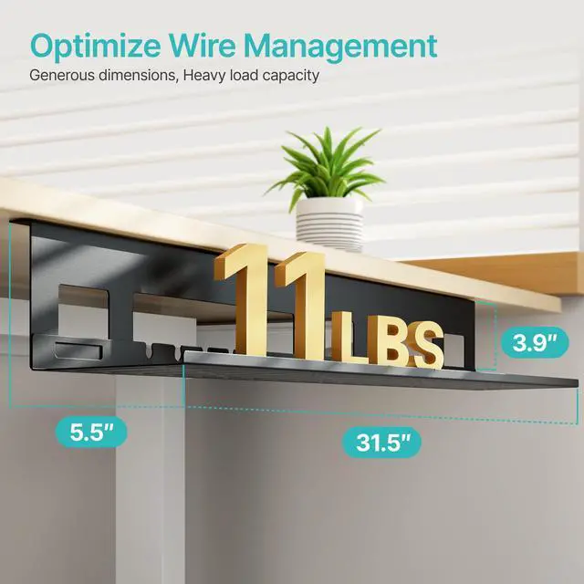 Alt view image 5 of 6 - Under Desk Cable Management Tray, 31.5'' Screw-Mount Steel Rack | Metal Cord Organizer for Power Strips, Chargers, Reversible Installation, Effortless Wire Management for Home Office, Black