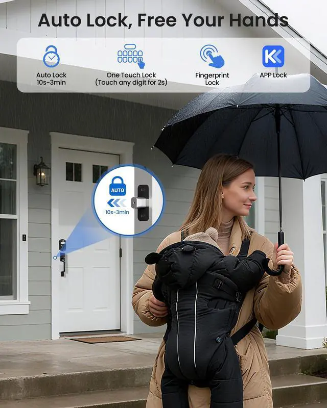Alt view image 6 of 6 - TE012W-H WiFi Fingerprint Door Locks for Front Door, Matte Black | APP Remote Unlock, 1 Second Fingerprint Unlock, Smart Codes Share, Real-time Notification, Auto-Lock, Work with Alexa Google