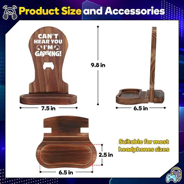 Alt view image 2 of 5 - Gamer Gifts for Teenage Boy, Son, Boyfriend, Husband, Gamer Room Decor for Man, Teen Boy Gaming Accessories, Wooden Gaming Headset Stand