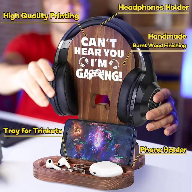 Alt view image 3 of 5 - Gamer Gifts for Teenage Boy, Son, Boyfriend, Husband, Gamer Room Decor for Man, Teen Boy Gaming Accessories, Wooden Gaming Headset Stand