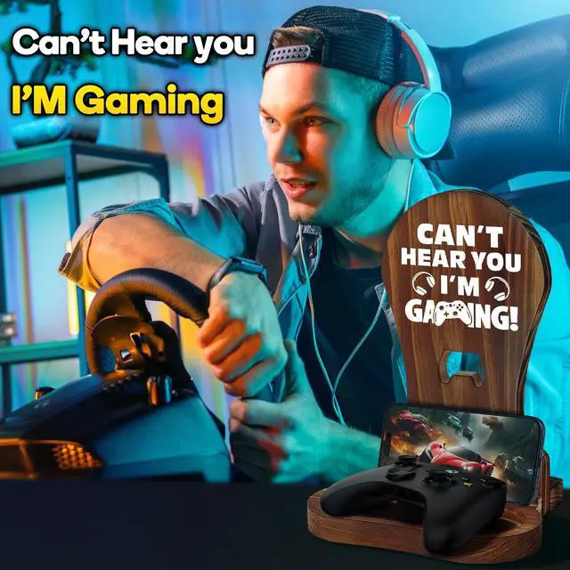 Alt view image 4 of 5 - Gamer Gifts for Teenage Boy, Son, Boyfriend, Husband, Gamer Room Decor for Man, Teen Boy Gaming Accessories, Wooden Gaming Headset Stand