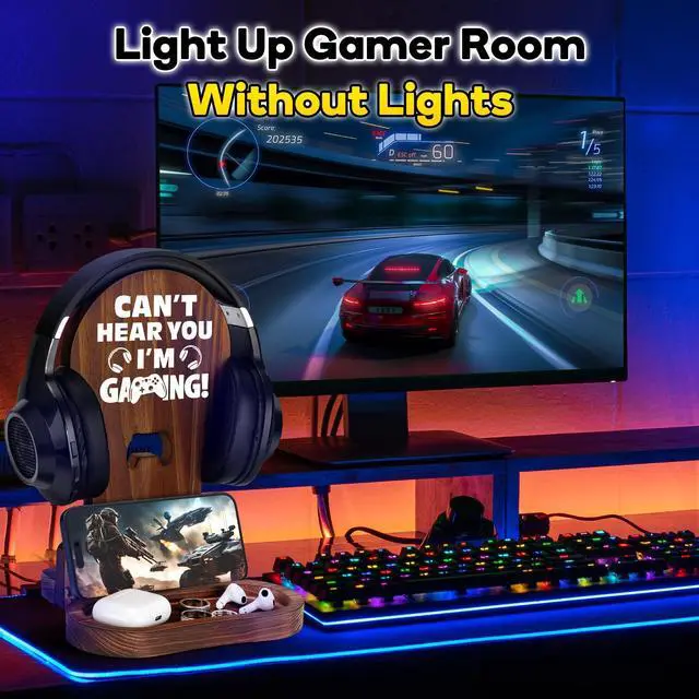 Alt view image 5 of 5 - Gamer Gifts for Teenage Boy, Son, Boyfriend, Husband, Gamer Room Decor for Man, Teen Boy Gaming Accessories, Wooden Gaming Headset Stand